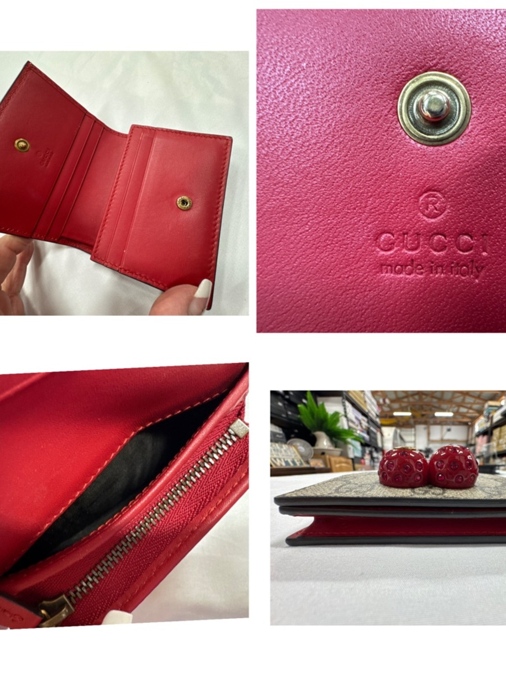 Gucci Beige GG Marmont Limited edition Cherry with rhinestone Wallet small - Picture 5 of 6